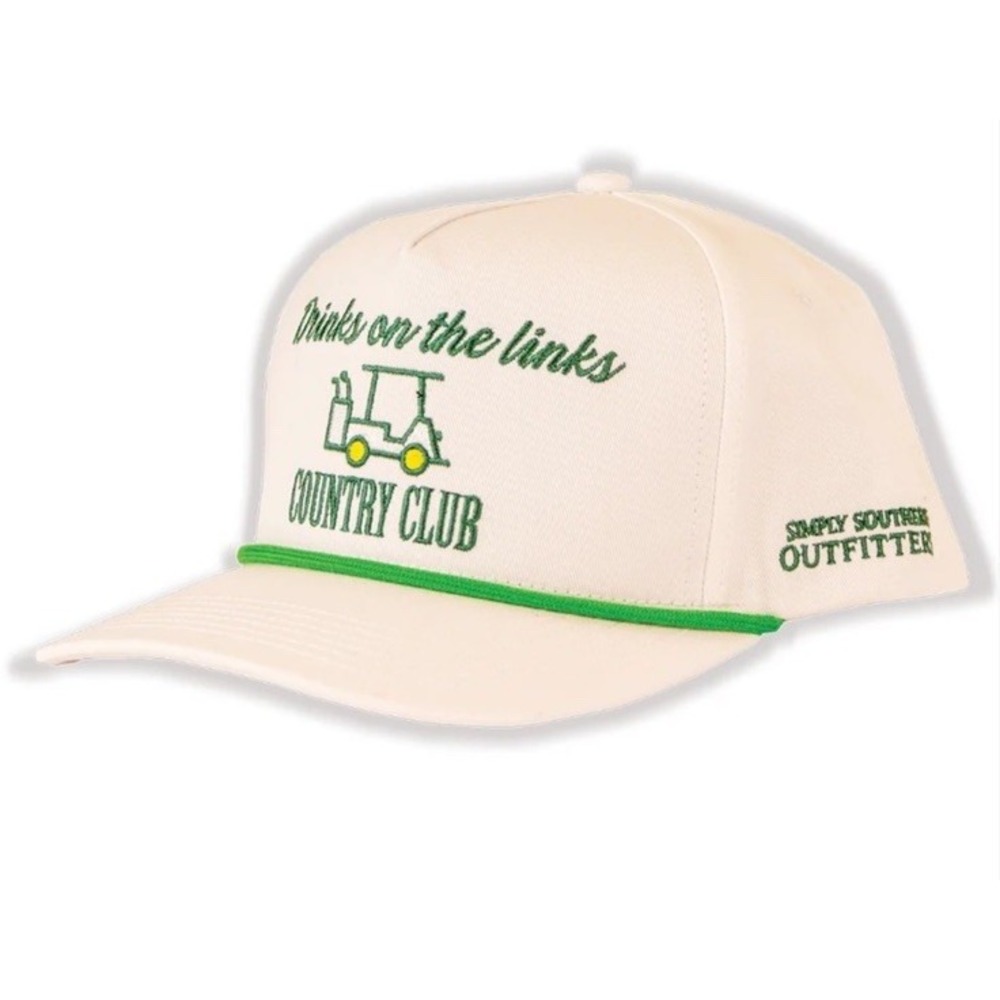 New Simply Southern Drinks On The Links Country Club White Snapback Hat OSFM